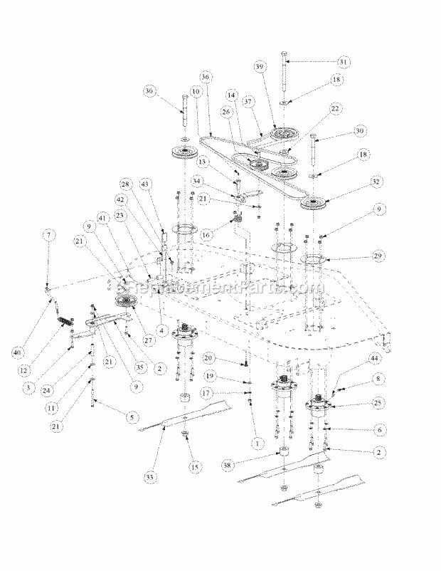 Fabricated Deck Spindle Assembly Diagram and Parts List for M72-GN33 53AB5FJZ750 Cub Cadet Sprayer